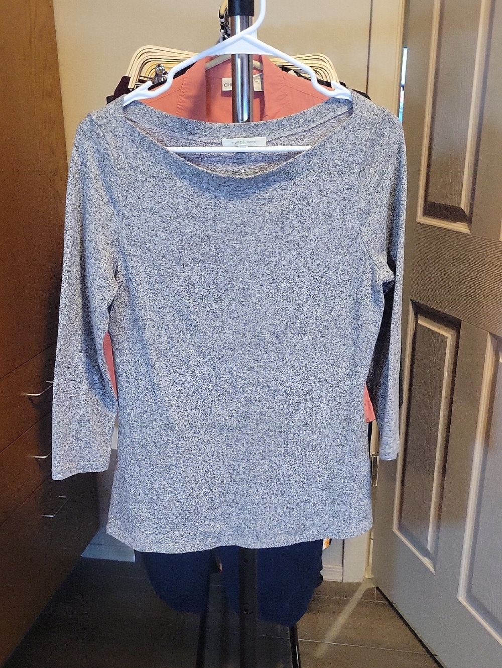 Marled Gray Long Sleeve Boatneck Tee